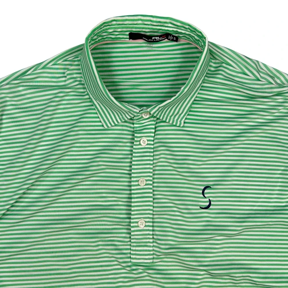 RLX Ralph Lauren Polo Shirt Mens‎ XL Green White Stripe Golf Wicking Comfort